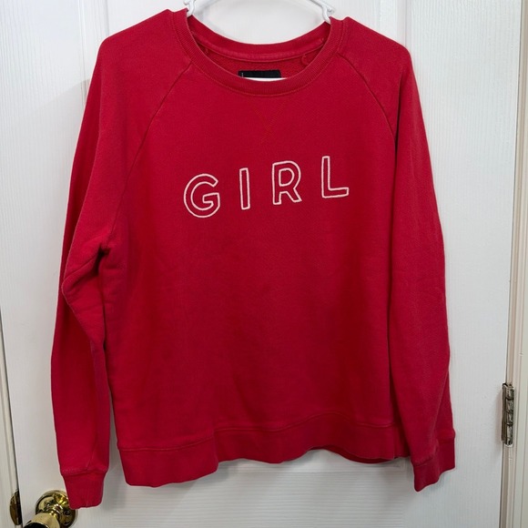 Lucky Brand Tops - Lucky Brand red embroidered GIRL casual crewneck 100% cotton sweatshirt casual L